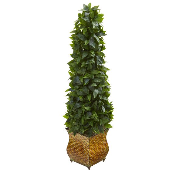 38 Sweet Bay Cone Topiary Artificial Tree in Decorative Metal Planter - SKU #9933