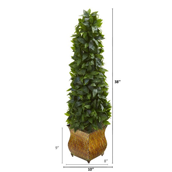 38 Sweet Bay Cone Topiary Artificial Tree in Decorative Metal Planter - SKU #9933 - 1