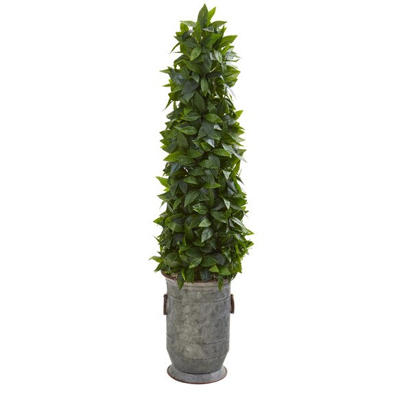 40 Sweet Bay Cone Topiary Artificial Tree in Vintage Metal Planter - SKU #9934