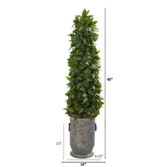 40 Sweet Bay Cone Topiary Artificial Tree in Vintage Metal Planter - SKU #9934 - 1