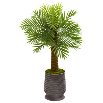 40 Robellini Palm Artificial Tree in Ribbed Metal Planter - SKU #9941