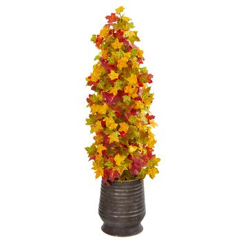 43 Autumn Maple Artificial Tree in Ribbed Metal Planter - SKU #9951