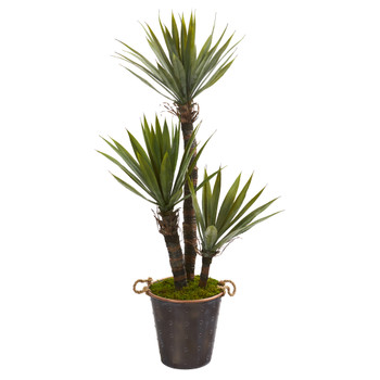 53 Yucca Artificial Tree in Decorative Metal Pail with Rope - SKU #9962