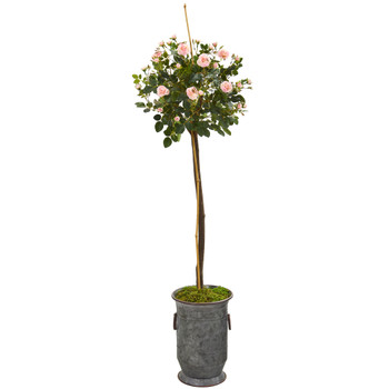 56 Rose Topiary Artificial Tree in Vintage Metal Planter - SKU #9972