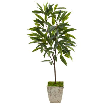 50 Ficus Artificial Plant in Country White Planter - SKU #9978