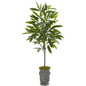 53 Ficus Artificial Plant in Vintage Metal Planter - SKU #9979