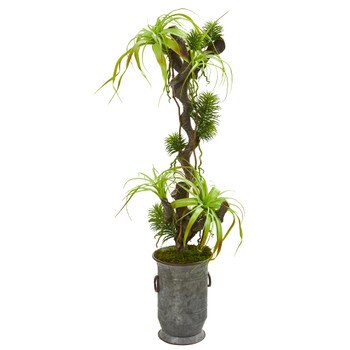 47 Tillandsia Artificial Plant in Vintage Metal Planter - SKU #9987