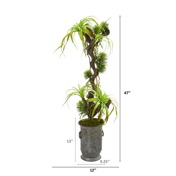 47 Tillandsia Artificial Plant in Vintage Metal Planter - SKU #9987 - 1