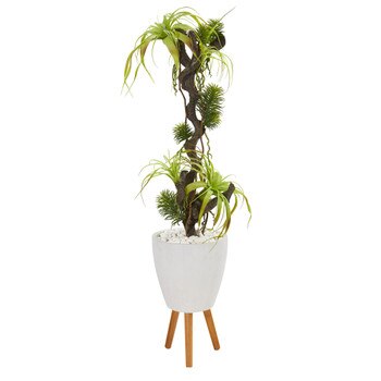 55 Tillandsia Artificial Plant in White Planter with Stand - SKU #9990