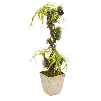 45 Tillandsia Artificial Plant in Country White Planter - SKU #9991