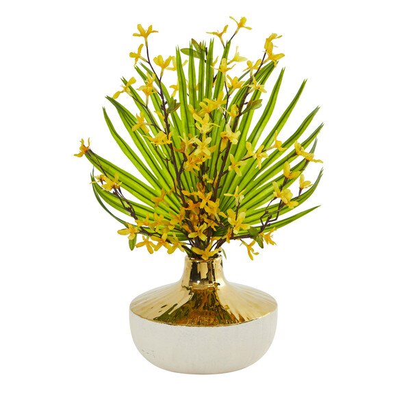 Forsythia and Fan Palm Artificial Arrangement - SKU #A1009