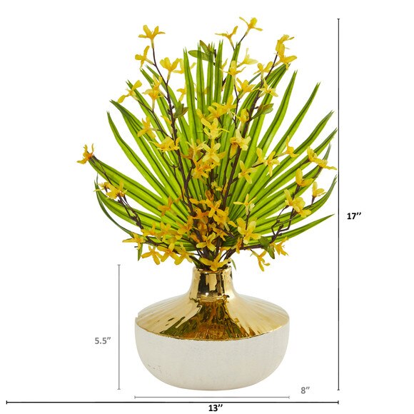 Forsythia and Fan Palm Artificial Arrangement - SKU #A1009 - 1