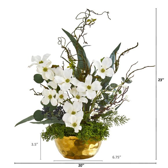23 Dogwood Artificial Arrangement in Gold Vase - SKU #A1013 - 1