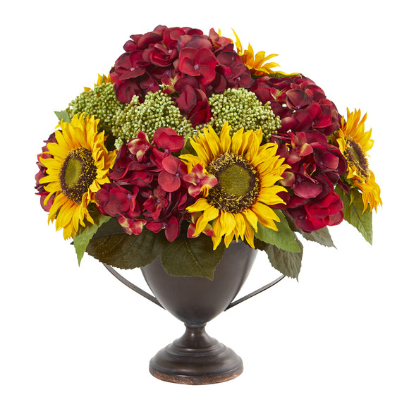 Sunflower and Hydrangea Artificial Arrangement - SKU #A1014