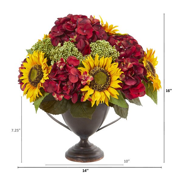 Sunflower and Hydrangea Artificial Arrangement - SKU #A1014 - 1