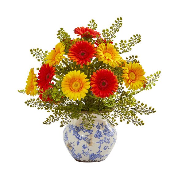 Gerber Daisy and Maiden Hair Artificial Arrangement in Vase - SKU #A1031 - 4