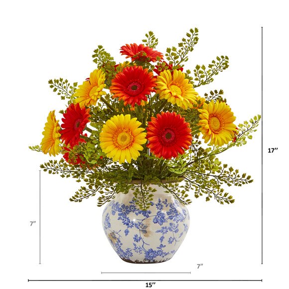 Gerber Daisy and Maiden Hair Artificial Arrangement in Vase - SKU #A1031 - 5