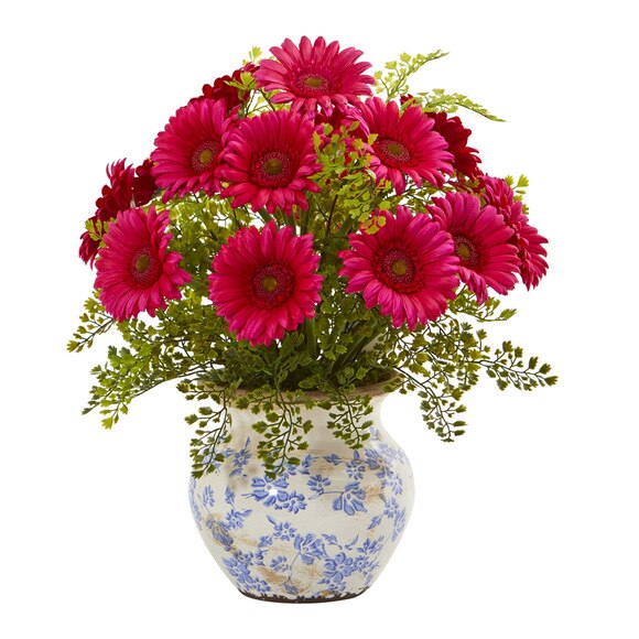 Gerber Daisy and Maiden Hair Artificial Arrangement in Vase - SKU #A1031 - 1