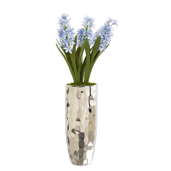 Hyacinth Artificial Arrangement in Silver Vase - SKU #A1034