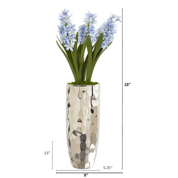 Hyacinth Artificial Arrangement in Silver Vase - SKU #A1034 - 1