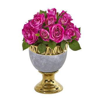 Rose Artificial Arrangement in Urn with Gold Trimming - SKU #A1037