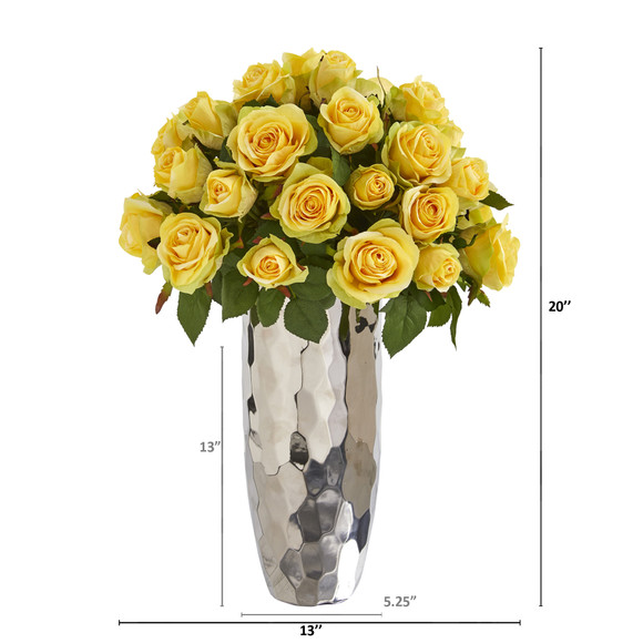 20 Rose Artificial Arrangement in Silver Vase - SKU #A1038 - 3