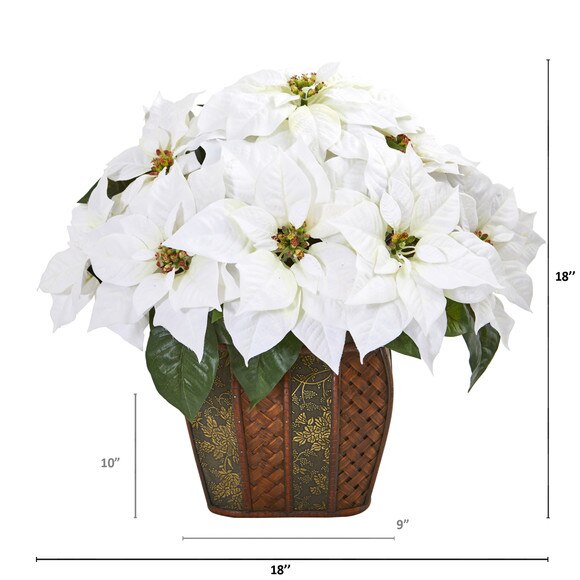 18 Poinsettia Artificial Arrangement in Decorative Planter - SKU #A1057 - 1