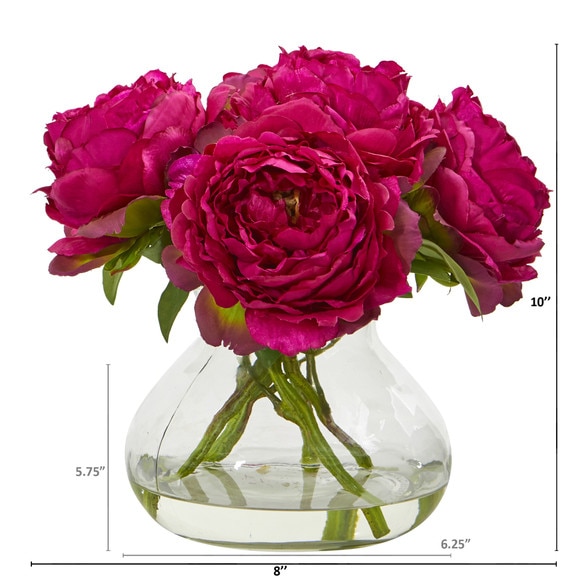 Peony Artificial Arrangement in Glass Vase - SKU #A1063-OR - 1