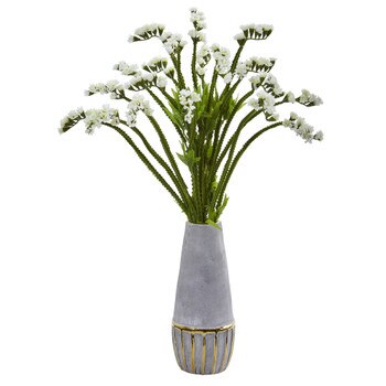 23 Baby Breath Artificial Arrangement in Oval Vase with Gold Trimming - SKU #A1077