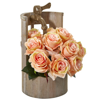 12 Rose Artificial Arrangement in Planter with Faucet - SKU #A1092-PH