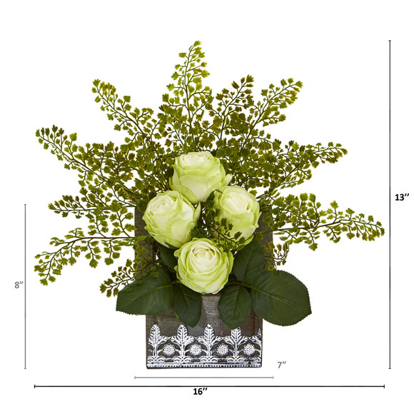 13 Rose and Maiden Hair Artificial Arrangement in Hanging Floral Design House Planter - SKU #A1093 - 4