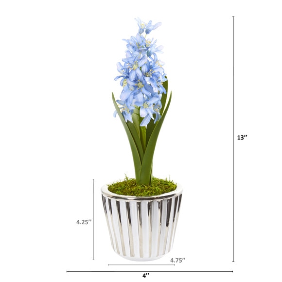 13 Hyacinth Artificial Arrangement in White Vase with Silver Trimming Set of 2 - SKU #A1105-S2 - 1