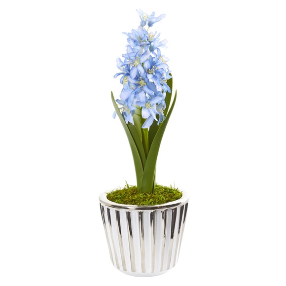 13 Hyacinth Artificial Arrangement in White Vase with Silver Trimming Set of 2 - SKU #A1105-S2 - 2