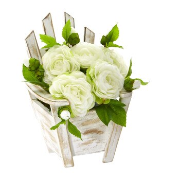 9 Camellia Artificial Arrangement in Chair Planter - SKU #A1106-WH