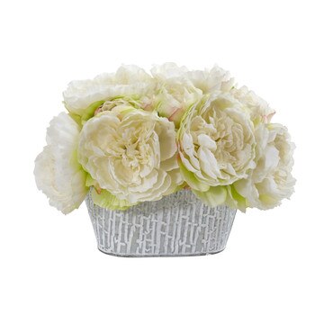 Peony Artificial Arrangement in Decorative Vase - SKU #A1114-WH