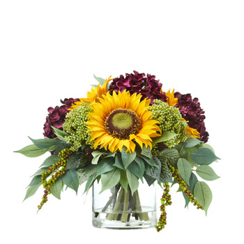 11 Sunflower and Hydrangea Artificial Arrangement - SKU #A1122-PP