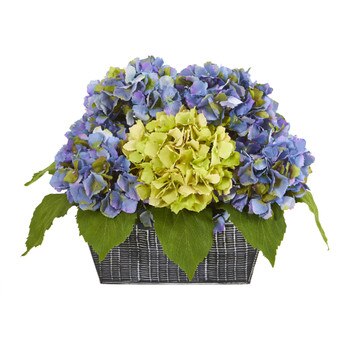 13 Hydrangea Artificial Arrangement in Embossed Tin Vase - SKU #A1127