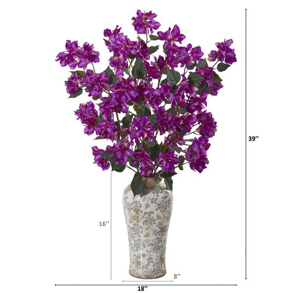 39 Bougainvillea Artificial Arrangement in Decorative Vase - SKU #A1155 - 1