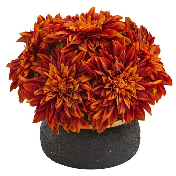 13 Dahlia Artificial Arrangement in Stoneware Vase - SKU #A1180-OG
