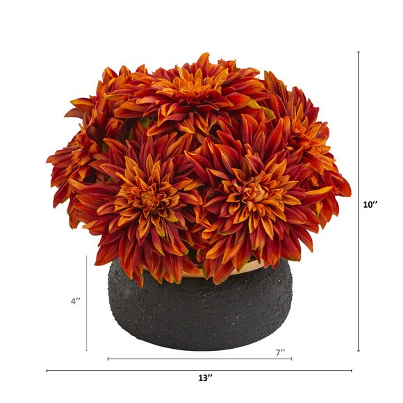 13 Dahlia Artificial Arrangement in Stoneware Vase - SKU #A1180-OG - 1