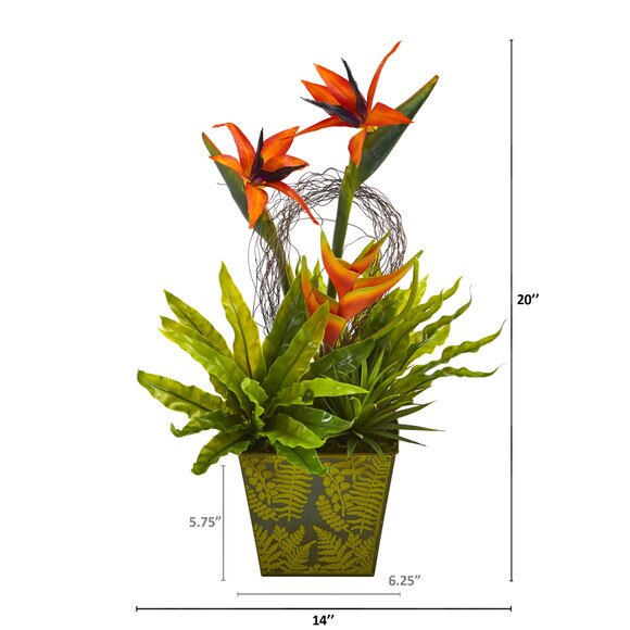 20 Tropical and Succulent Artificial Arrangement in Green Vase - SKU #A1191 - 1