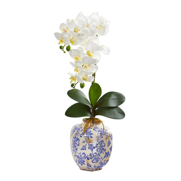 25 Phalaenopsis Orchid Artificial Arrangement in Decorative Vase - SKU #A1220