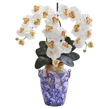 24 Phalaenopsis Orchid Artificial Arrangement in Weathered Ocean Vase - SKU #A1221-CR