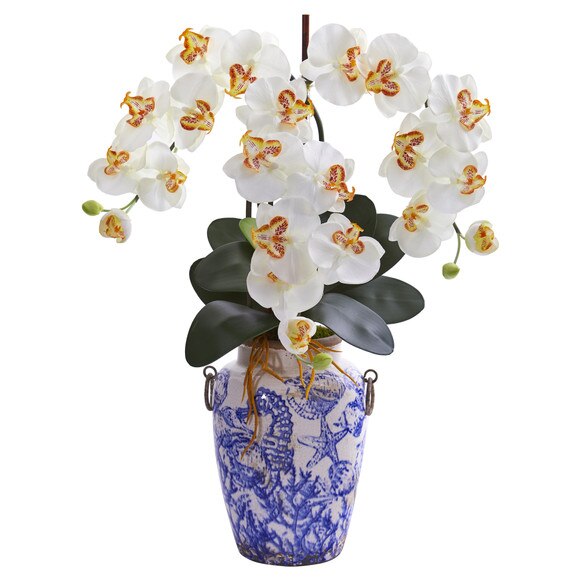 24 Phalaenopsis Orchid Artificial Arrangement in Weathered Ocean Vase - SKU #A1221-CR