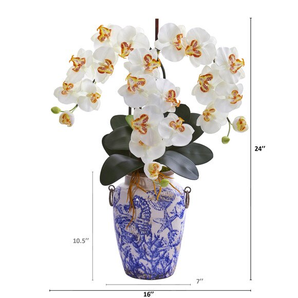 24 Phalaenopsis Orchid Artificial Arrangement in Weathered Ocean Vase - SKU #A1221-CR - 1