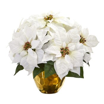 13 Poinsettia Artificial Arrangement in Designer Gold Vase - SKU #A1245