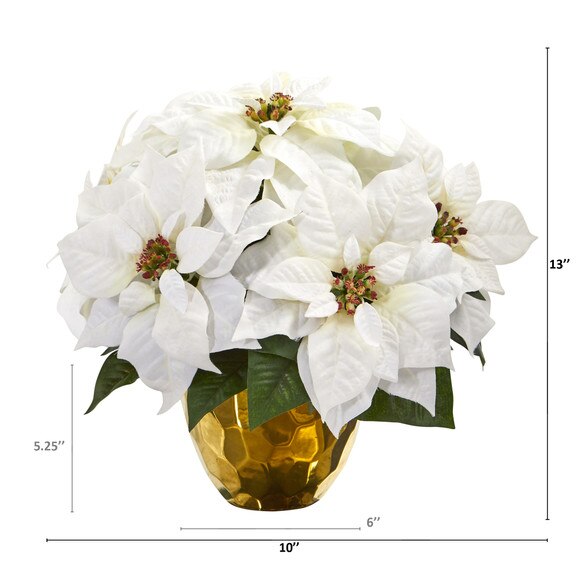 13 Poinsettia Artificial Arrangement in Designer Gold Vase - SKU #A1245 - 1