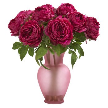 18 Peony Artificial Arrangement in Rose Colored Vase - SKU #A1279-OR