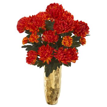 26 Mum Artificial Arrangement in Gold Vase - SKU #A1284