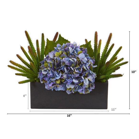 16 Hydrangea and Succulent Artificial Arrangement in Matte Black Vase - SKU #A1291 - 1